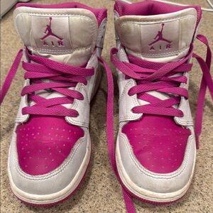 Jordan Nike Kids Sneakers - Pink and White Used with plenty of life in them